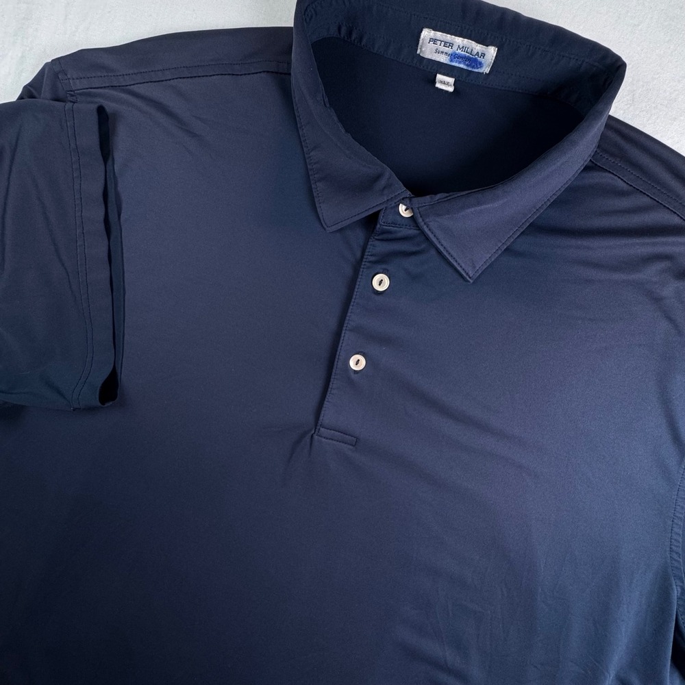 Peter Millar Polo Shirt Mens XLT Navy Blue Summer Comfort Stretch Performance